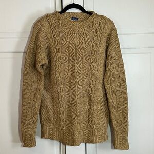 Hand-knit 100% Jute Eco-friendly Gold Sweater GUC Size Large